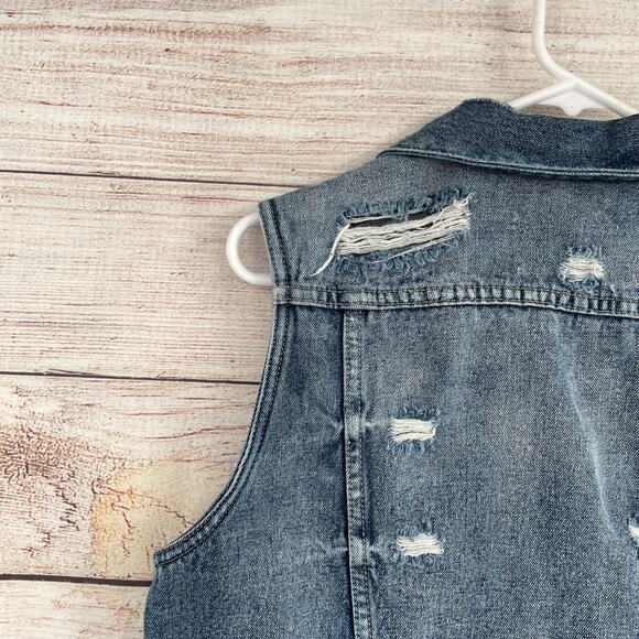 Kancan‎ Distressed Denim Trucker Jean Vest Juniors Size XL Blue Medium Wash - Picture 8 of 15
